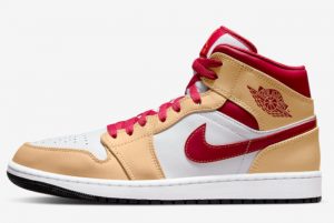 Latest Air Jordan 1 Mid 'Pistons' Mid Beige Tan Red 2022 For Sale 554724-201